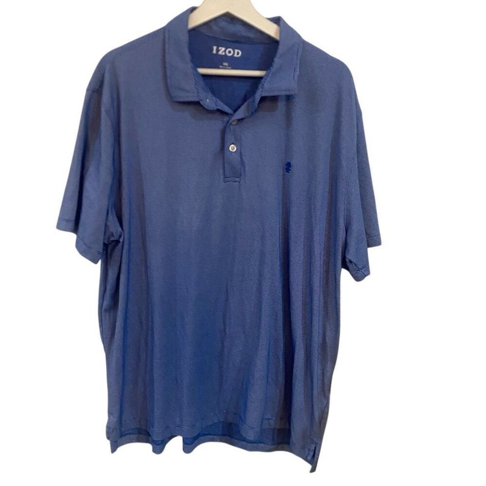 IZOD blue striped cotton blend collared polo blue XXL shirt sleeve
